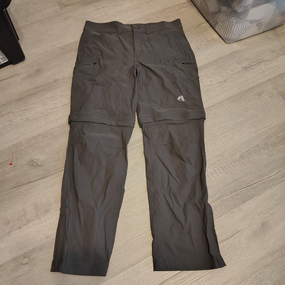 Eddie Bauer First Ascent Mens 33x30 Gray Convertible Hiking Pants Zip Off Shorts